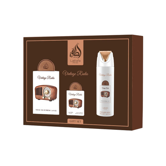 Vintage Radio Gift Set of 3 by Lattafa – Eau de Parfum (Unisex)